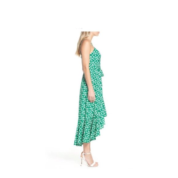 ELIZA J Floral Faux Wrap High/Low Midi Dress Green White Women's Size 18 - Picture 14 of 15
